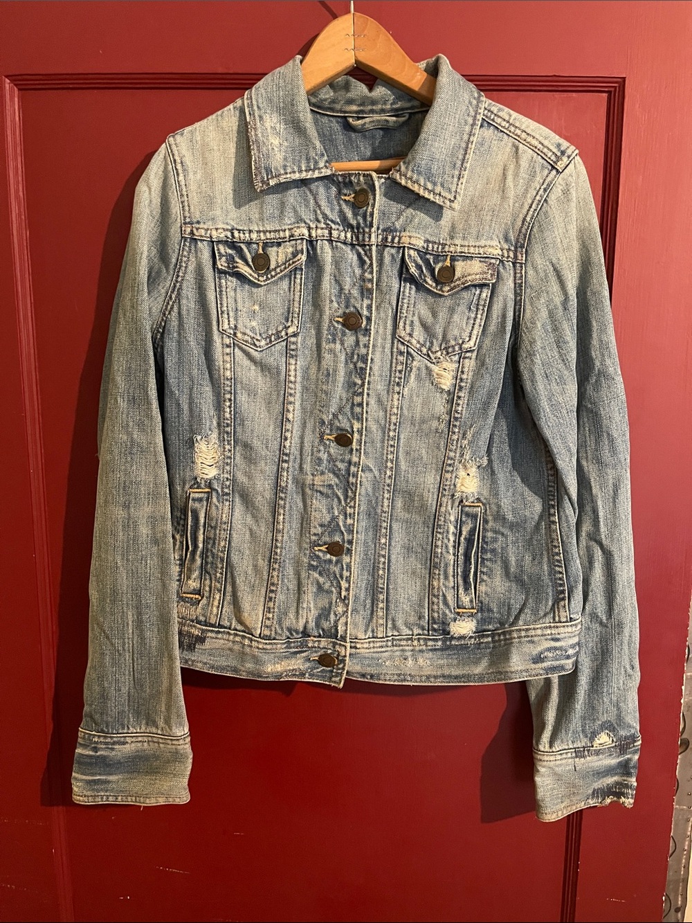 Abercrombie & Fitch Light Blue Distressed Denim Jacket